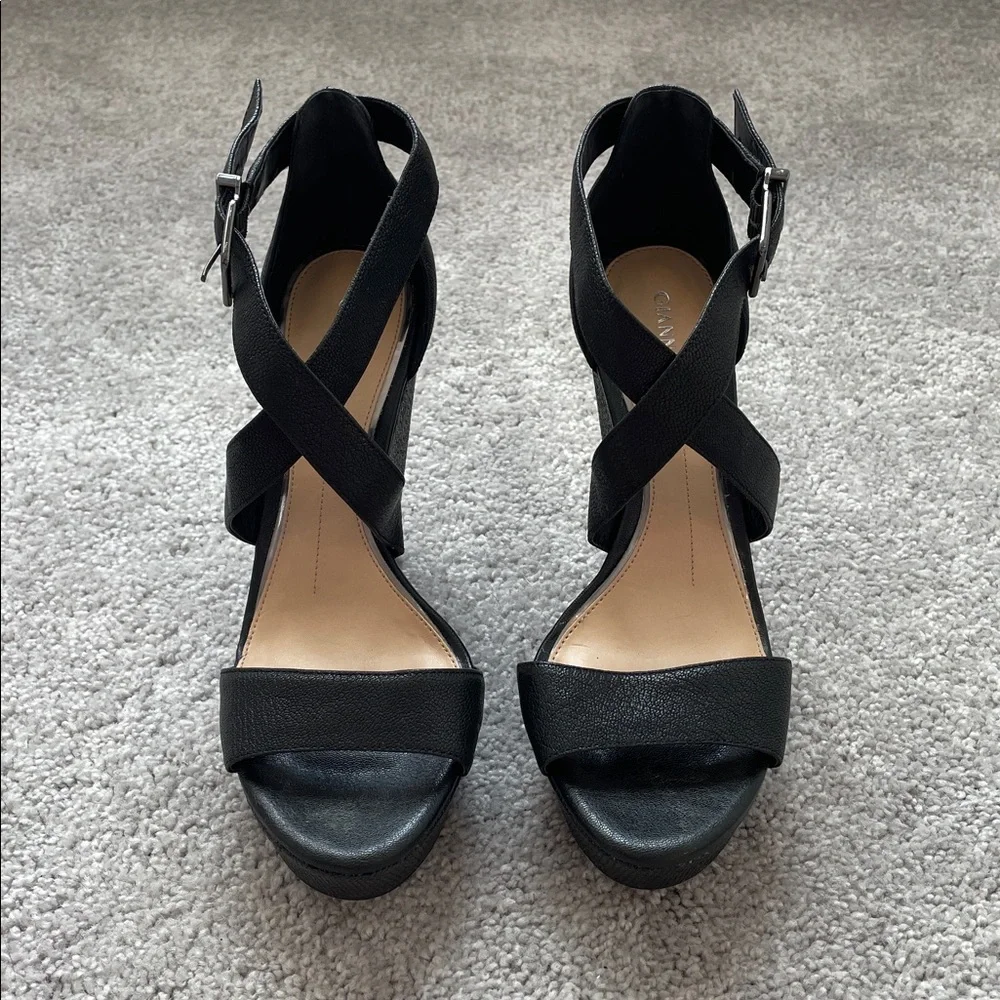 Gianni Bini Black Ankle Strap Wedge Sandals - Picture 14 of 16